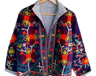 Suzani Embroidery Handmade Jacket, Velvet Suzani Jacket, Winter Wear Jacket Coat, Womens Coat, TNT Fabric Suzani Jacket, Robe, Gift For Her,