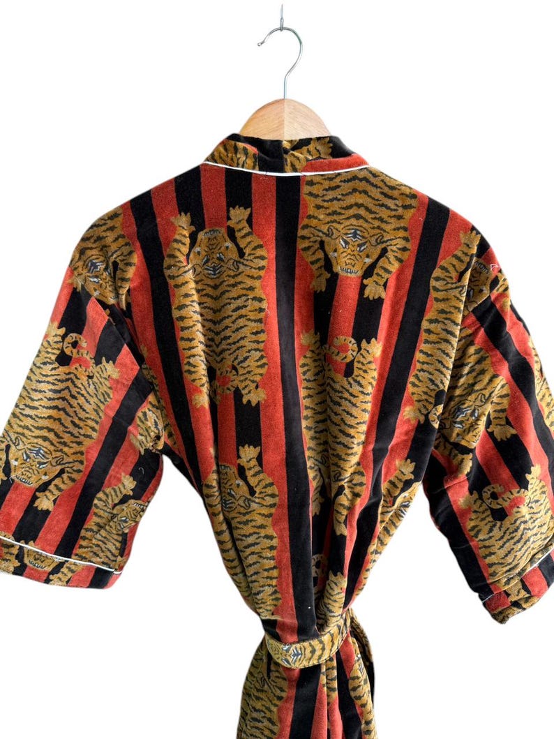 Black Tiger Stripe Velvet Kimono Robe: Handmade Cotton Velvet - Etsy