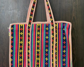 Borsa da viaggio in cotone trapuntato con stampa a blocchi indiani, grande borsa da donna