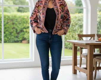 Suzani Embroidery Jacket , cotton Jacket For Women Bohemian Style, Gift For her