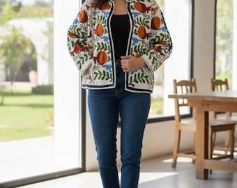 インドのスザニ刺繍ジャケット、コットンスザニコート、冬用ジャケット