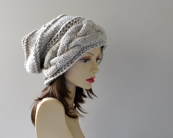 Womens Hat  Slouchy Hat  Slouchy Women Hat  Slouch Beanie Cable Women Hat Oversized Hat  Cable Hat  Chunky Knit Hat Beanie