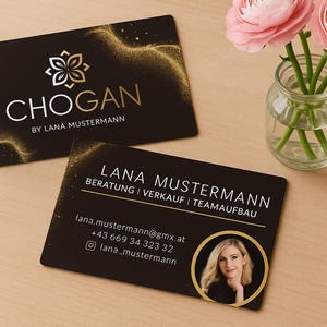 Carte de visite Chogan personnalisée | Design numérique | Moderne et minimaliste | Personnalisable | Imprimable instantanément | Noir et or