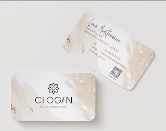 Gepersonaliseerd Chogan-visitekaartje | Digitaal ontwerp | Modern en minimalistisch | Aanpasbaar | Direct printbaar | Beige | QR-code