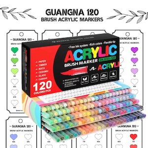 GuangNa Acrylic Brush Markers 120 Set Color Swatches Printable Template Instant Download