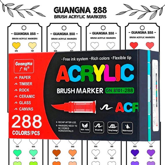 Guangna Acrylic Brush Markers 288 Set Color Swatches Printable
