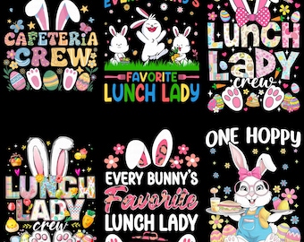 Easter Lunch Lady PNG Bundle, Cafeteria Crew Bunny Designs, School Staff Easter Shirt PNG, Cute Lunch Lady Clipart
