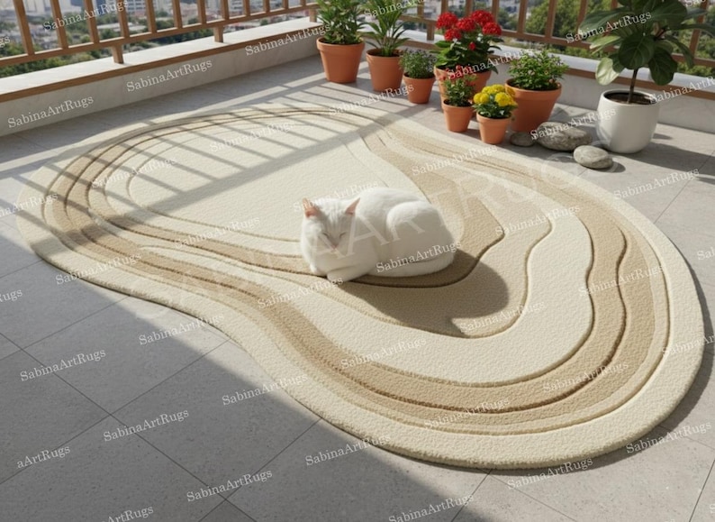 Irregular Shaped Rug,earth Tone ,modern Organic Wool Rug, Neutral ...