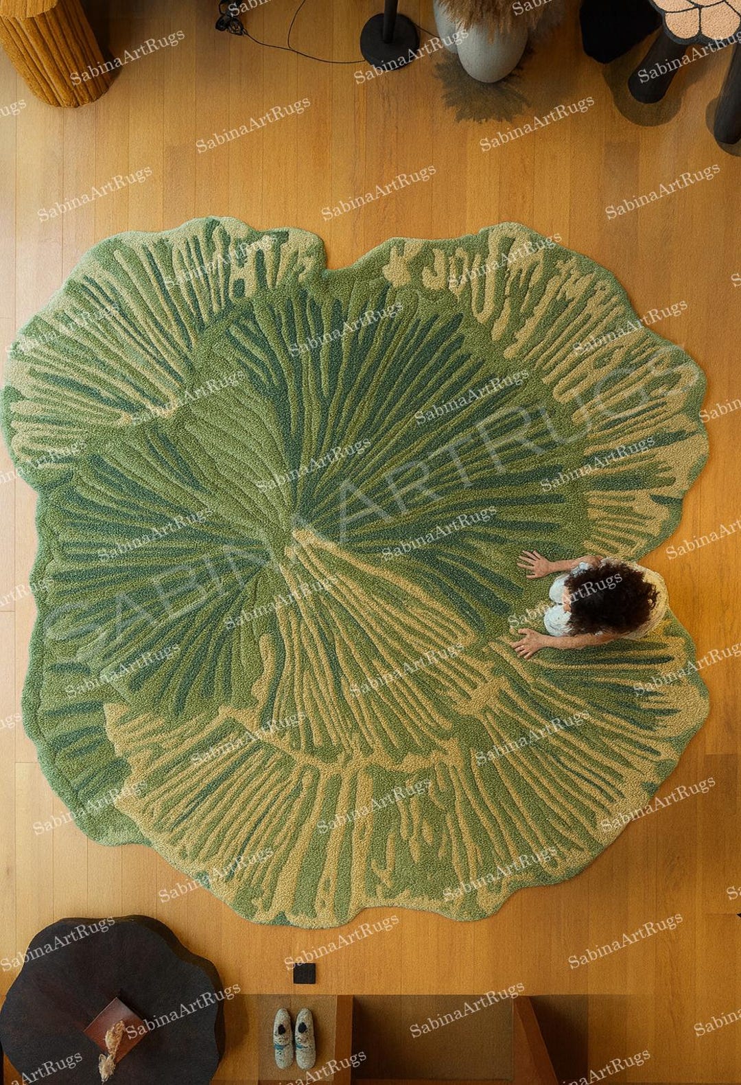 Organic Green Rug Green Moss Hand Tufted, Green Organic Carpet,modern Botanical Decor ...