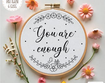 You are Enough Hand Embroidery Pattern: Wild Flowers, Butterfly, Kids Decor (PDF Download)