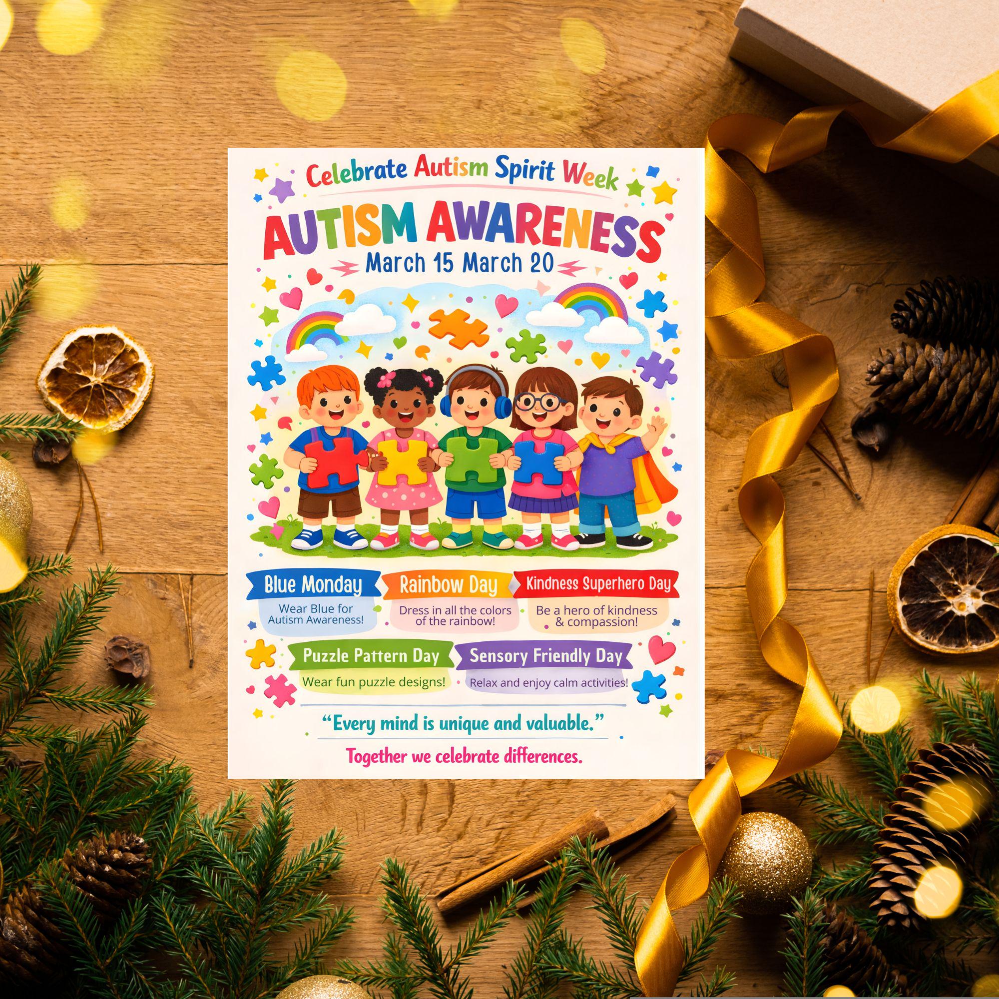 Autism Awareness Spirit Week, Editable Canva Template (digital ...