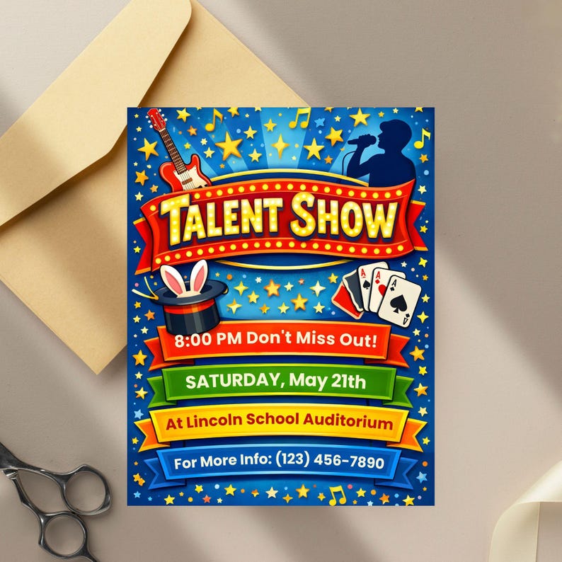 Editable Talent Show Flyer: School Fundraiser, (CANVA Template Digital ...