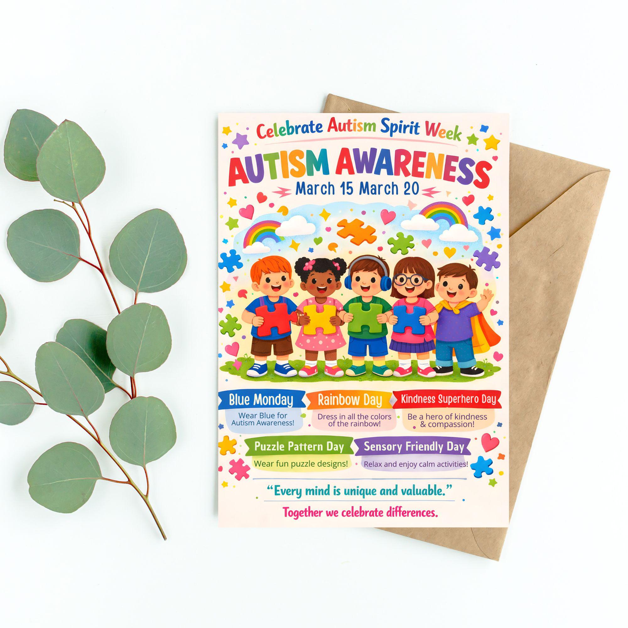 Autism Awareness Spirit Week, Editable Canva Template (digital ...