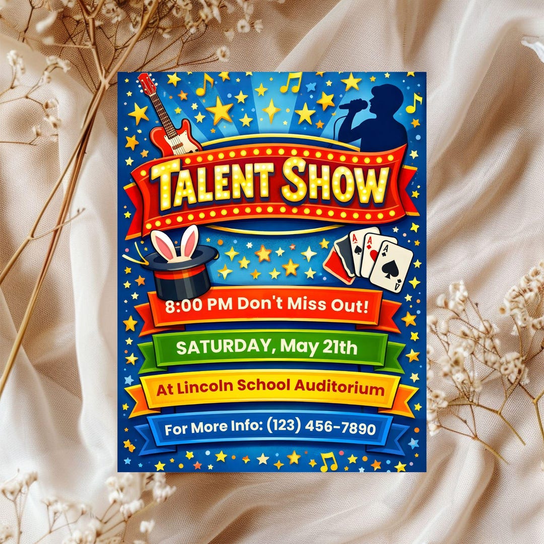 Editable Talent Show Flyer: School Fundraiser, (CANVA Template Digital ...