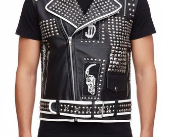 Handcrafted Studded Leather Vest – Punk Rock, Gothic Motorcycle Style