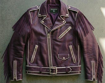 Handgemaakt echt leren herenjack met westernfranje – rodeo-cowboystijl Punk Rockstar Motorcycle Streetwear