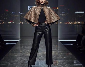 Dames slangenleer echt leer mode cape top-moderne poncho stijl dameskleding