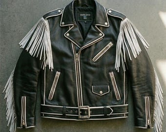 Handgemaakt echt leren herenjack met westernfranje – rodeo-cowboystijl Punk Rockstar Motorcycle Streetwear