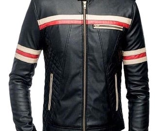 Handmade Men’s Black Leather Cafe Racer Jacket: Vintage Motorcycle Racing Outerwear