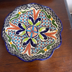 Vintage Hand-Painted Talavera Plate: Signed Mexican Folk Art Ceramic