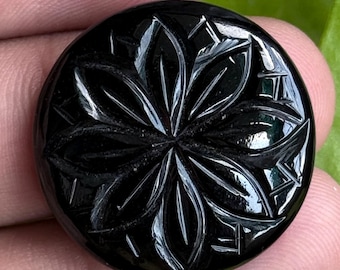 Cabujón redondo tallado en ónix negro natural, piedra preciosa suelta tallada a mano en ónix negro, para la fabricación de joyas. 29 ct, 27 x 27 x 5 mm.