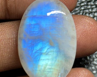 Oval Rainbow Moonstone Gemstone, Natural Crystal Healing Stone (30x20x7 mm)