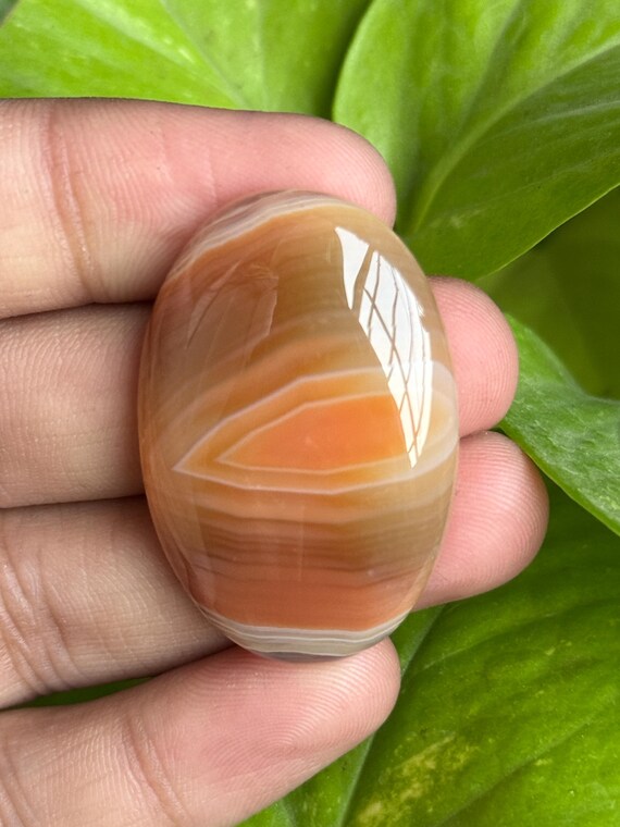 Natural Orange Banded Agate Oval Shape Cabochons, Loose Gemstone Semi Precious, Gemstone For Sale . (69Cts, 41x27x7mm)