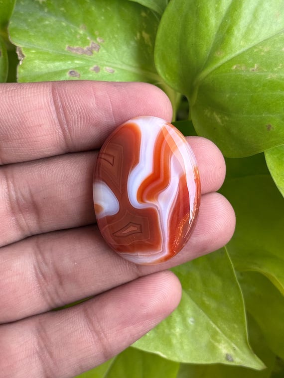 Natural Orange banded Agate Oval Shape Cabochons, Handmade Loose Gemstone, Semi Precious Gemstone For Sale. 48cts36x26x7mm