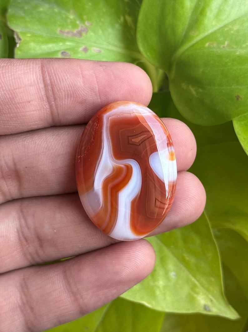 Natural Orange banded Agate Oval Shape Cabochons, Handmade Loose Gemstone, Semi Precious Gemstone For Sale. 48cts36x26x7mm image 7