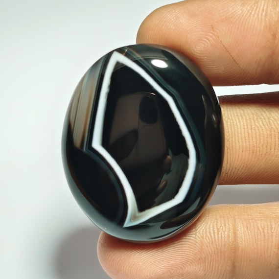 Black Banded Agate, Natural Agate, Natural Cabochon, loose stone, semi precious, Oval Shape (82CT, 37x30x9mm)