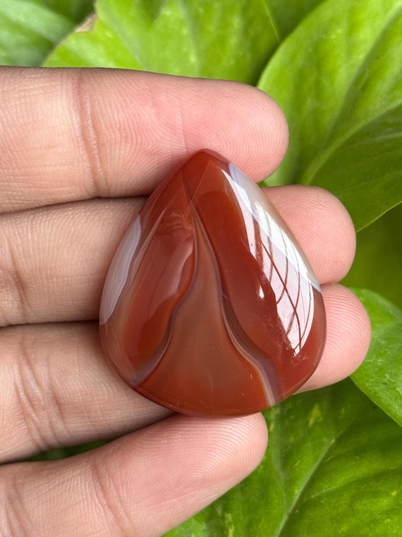 Amazing Orange Banded Agate Pear Shape Cabochons, Loose Gemstone Semi Precious, Gemstone For Sale. 54cts 37x31x6mm