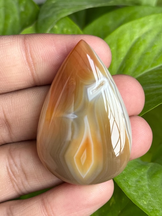 100% Quality Orange Banded Agate Pear Shape Cabochons, Handmade Loose Gemstone, Crystal Healing For Jewelry Making. (108Cts, 47x32x9mm)