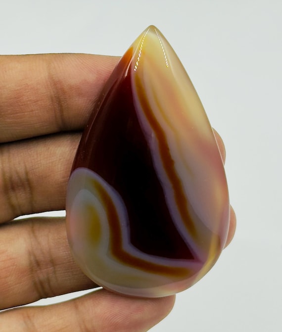 Top Quality Orange Banded pear Shape Gemstone,  Crystal Healing Handmade Cabochon, Gift For Her. (64x38x7mm, 130Cts)