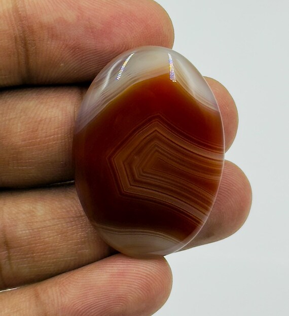 Orange Banded Oval Shape Cabochon, Loose Gemstone Semi Precious Handmade, For Jewelry Making. (38x27x5mm, 45Cts)