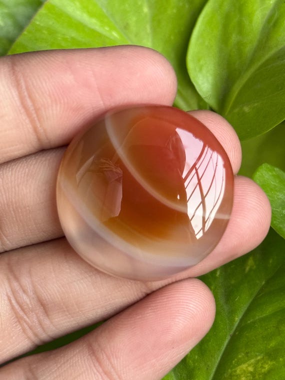 100% Quality Orange Banded Agate Round Shape Cabochon, Loose Gemstone Semi Precious, Gemstone For Sale. Size 60cts 32x32x7mm