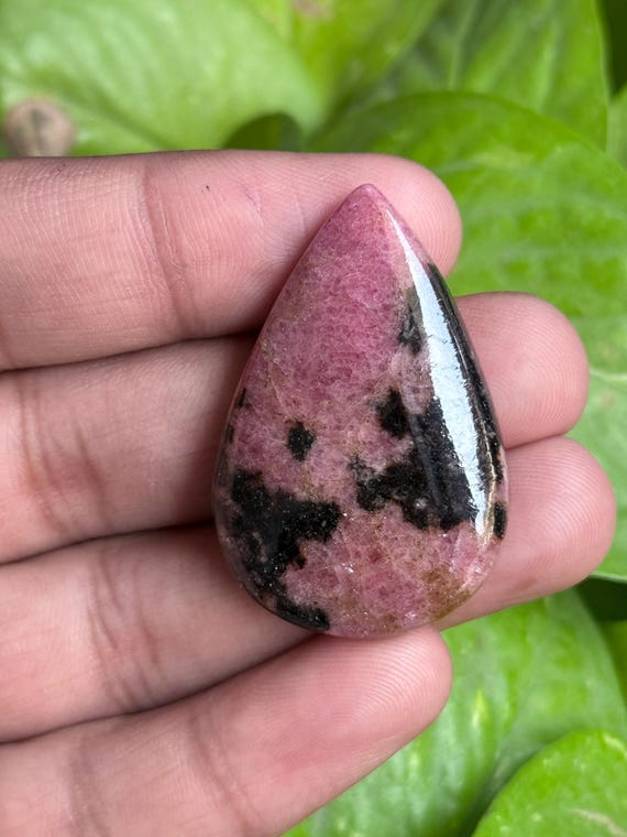 Top Quality Pink Rhodonite Pear Shape Cabochon,  Pink Rhodonite Loose Gemstone Crystal Healing For Jewelry Making. 79ct 42x27x7mm