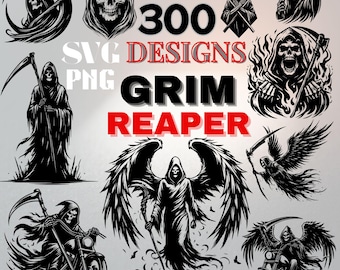 Grim Reaper SVG Bundle, Death Skull Scythe PNG Designs, Gothic Clipart (300)