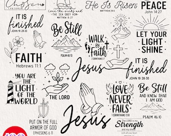 Paquete SVG cristiano, citas de fe, versículos bíblicos de Jesús, SVG, PNG, EPS, imágenes prediseñadas de escrituras religiosas para Cricut, silueta, archivos de corte cristianos