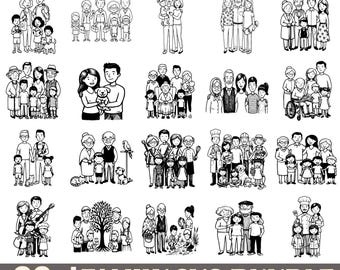 Paquete de 86 imágenes SVG familiares, imágenes prediseñadas multigeneracionales, vectores de padres, hijos y abuelos (svg, png, eps)