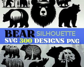 Bear Silhouette SVG Bundle – 300 Unique Designs (Instant Download)