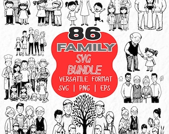 86 Family SVG Bundle, Multi Generation Clipart, Parents Kids Grandparents Vector (svg, png, eps)