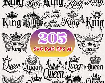 205 King Queen SVG Bundle Crown Fantasy Royal Designs