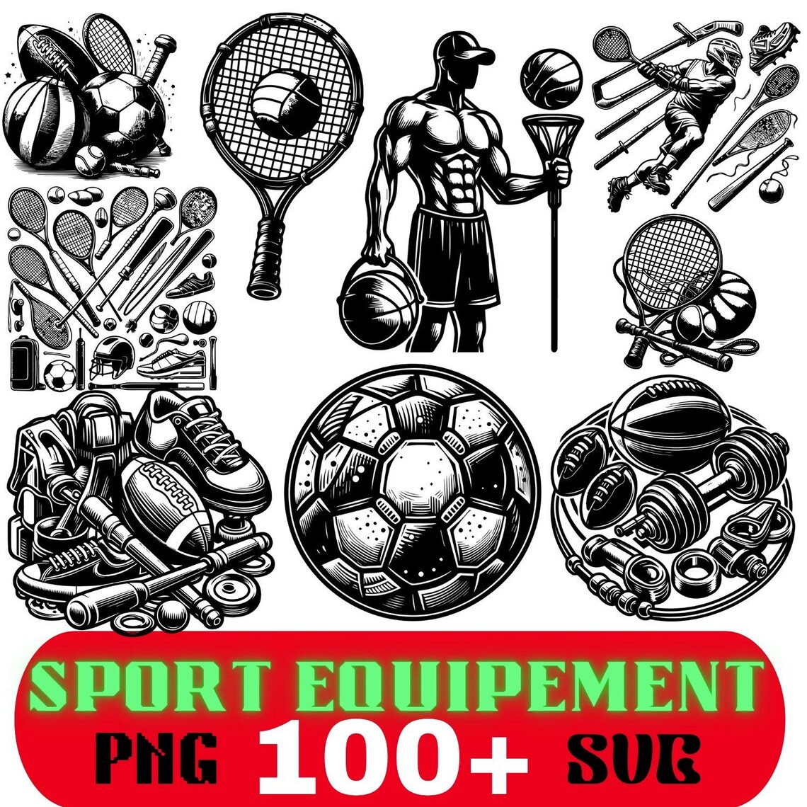 Equitment Svg Color Sports Equipment SVG PNG Clipart Bundle, 100+ Illustrations (digital ...