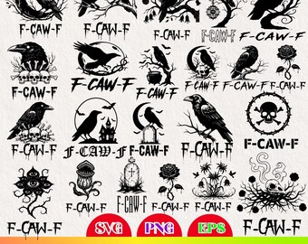58 Gothic Raven Crow SVG Bundle Dark Witchcraft Bird Skull Moon Clipart PNG EPS Files for Cricut Silhouette Halloween Tattoo Art