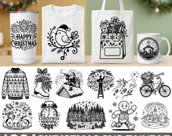 Paquete de 183 archivos SVG navideños, ilustraciones navideñas vintage, Papá Noel, muñecos de nieve (descarga digital)