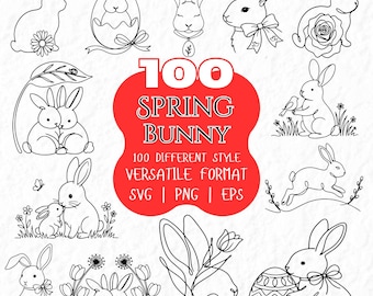 Spring Bunny SVG Bundle: 100 Easter Rabbit Clipart Designs (svg, png, eps)