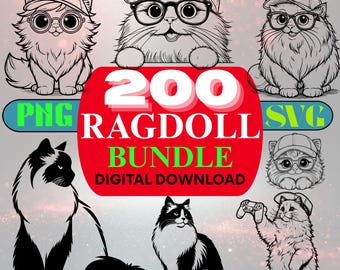 Ragdoll Cat Clipart Bundle: 200 PNG & SVG Illustrations (Digital Download)