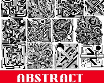 Abstract Line Art Bundle | Geometric Faces, Shapes SVG PNG