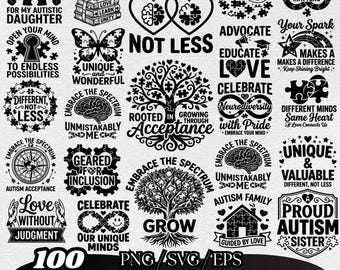 Autism Awareness SVG Bundle | Neurodiversity Quotes, Puzzle Pieces (PNG, EPS)