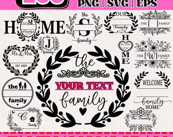 Family Monogram SVG PNG EPS Bundle | Home Welcome Wreath Designs, Custom Templates Last Name Frames